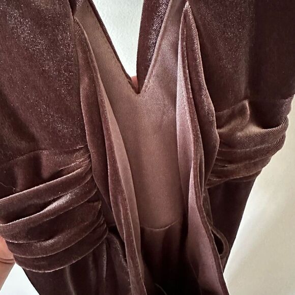 Revelry Women’s Dylan Velvet Criss Cross Open Back Bridesmaids Dress in Dusty Pu - Picture 12 of 12